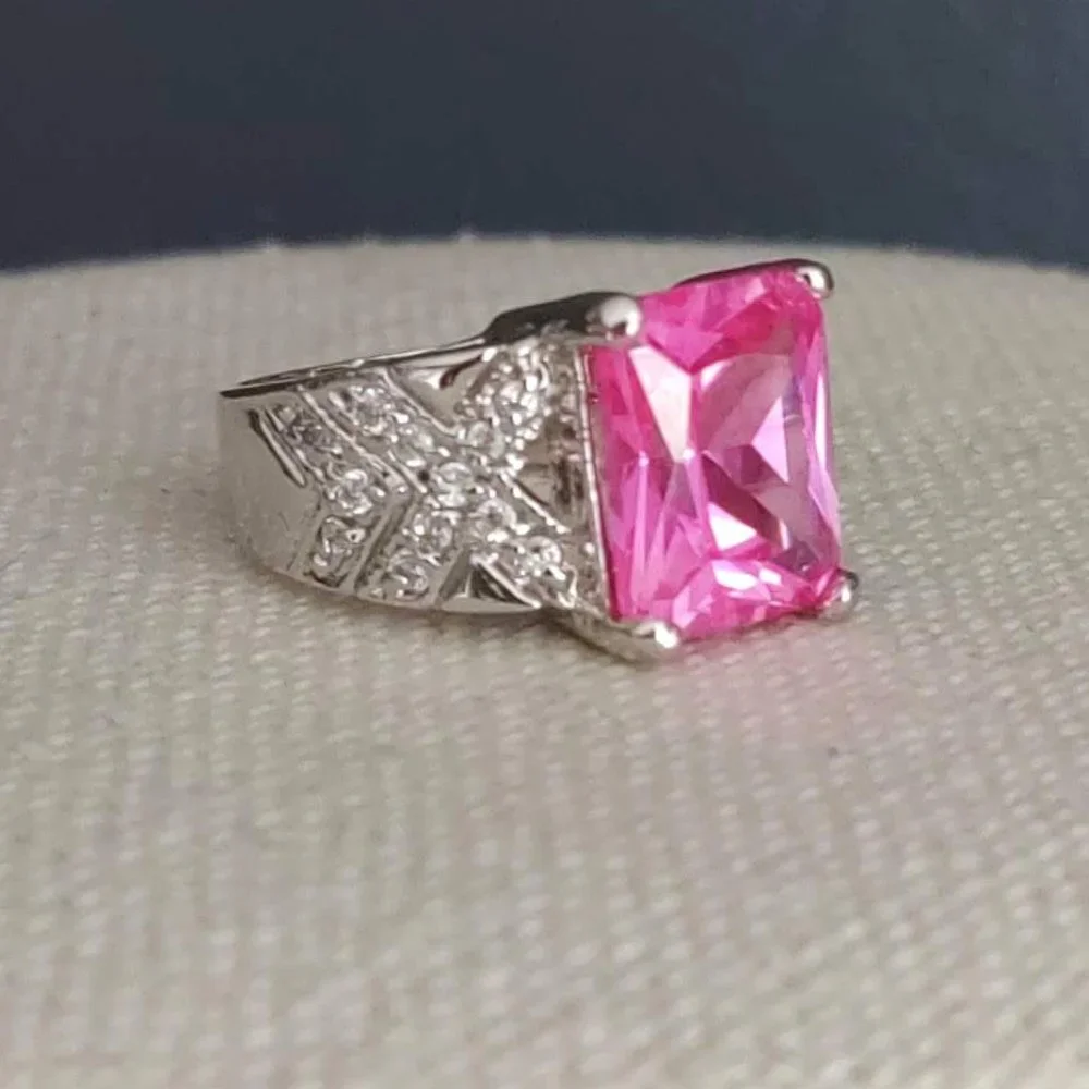 Pink stone and silver cocktail ring